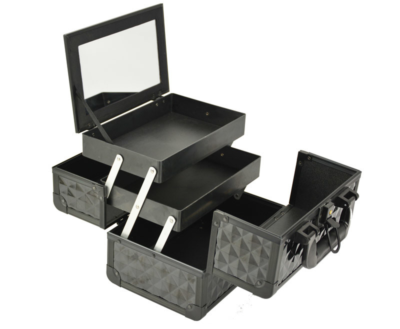 Quality Black Small Aluminum Cosmetic Train Case With Mirror Inside, Professional Makeup Case for sale