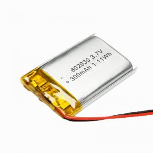 Rechargeable Lithium Ion Polymer Battery Pack 1.11Wh 3.7 V 300mAh Lipo 602030