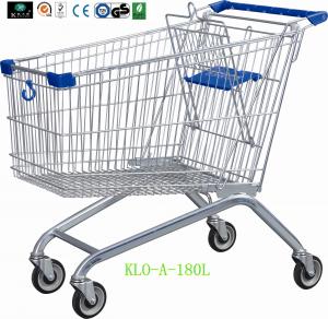 China 180L Chrome Plating Supermarket Shopping Carts / Shopping Trolley 4 Wheels on sale
