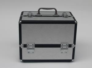 Quality Gray Aluminum Cosmetic Case PVC Beauty Box With Four Trays Portable For Travel for sale