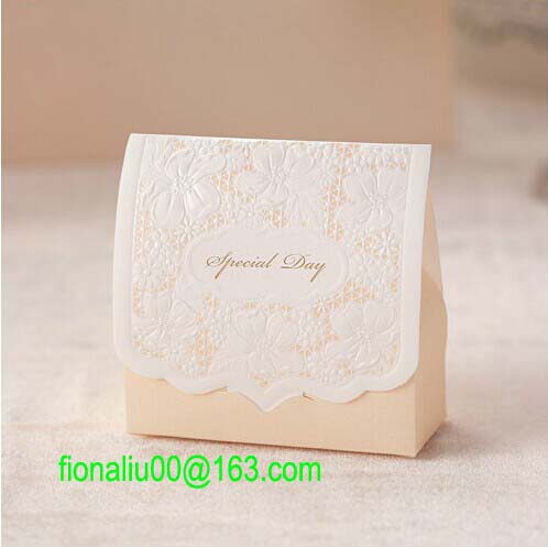 Quality 2014 High Class Laser Cut Beige Flower Paper Wedding Boxes for Candy as Wedding Favors for sale