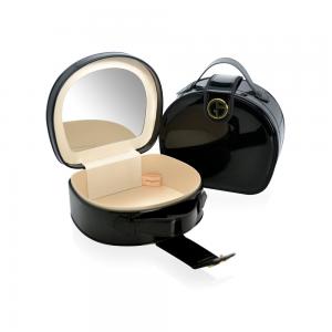 Quality ODM Black Round Makeup Organizer Multipurpose With Top Handle And Mirror for sale