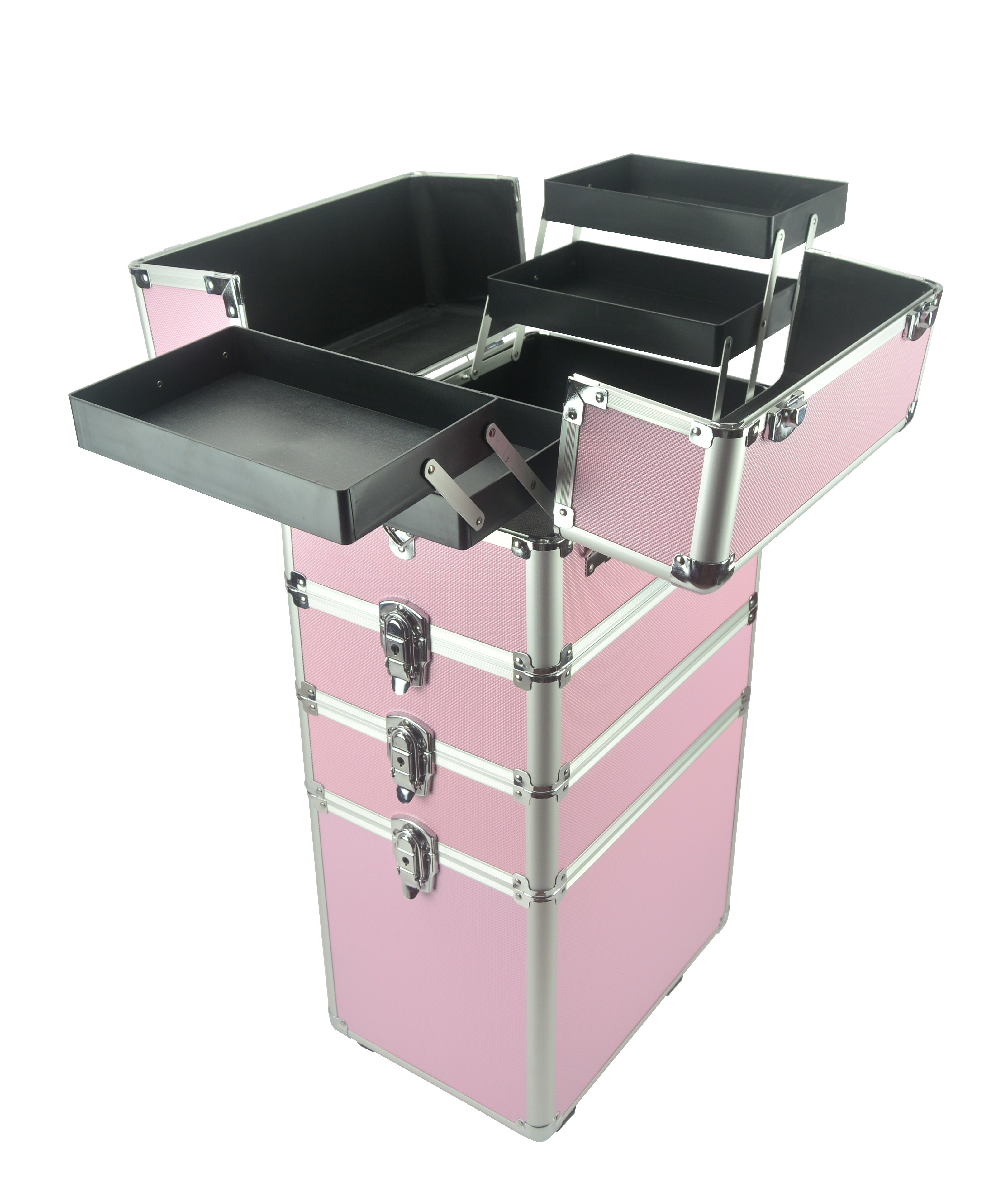 Quality 4 In 1 Aluminum Makeup Trolley Case In Pink Color Pink Pro Makeup Trolley Case for sale