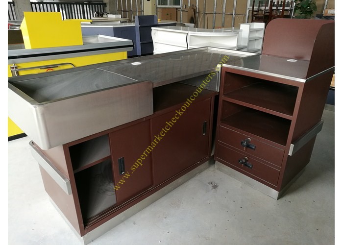 Quality Stainless Steel Supermarket Checkout Counter / Store Non Electric Cashier Desk for sale