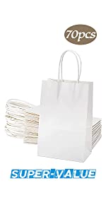 TOMNK 70PCS White Paper Bags 5.2&#34; x 3.5&#34; x 8&#34;