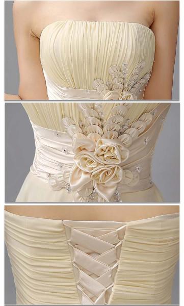 Champagne Fashion Beaded Lace up Strapless Flower Short Bridesmaid Dress 2015 Vestido De Madrinha Free Shipping
