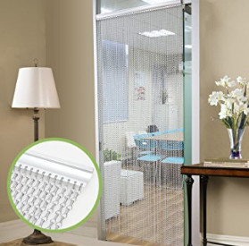 Silver Aluminium Chain Link Curtain Fly Screen Strip Blinds Bug Blind Keeps out Flies Wasps Pest Insect & Bees, 90x215cm