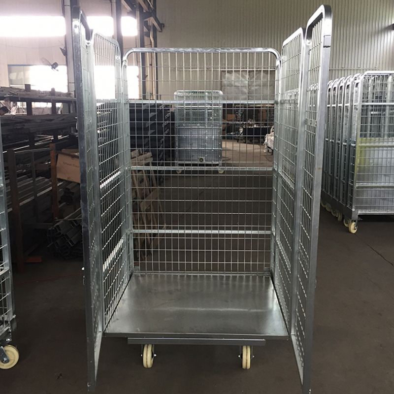 Demountable Rolling Storage Cage Heavy Duty Stackable Zinc Plated Surface