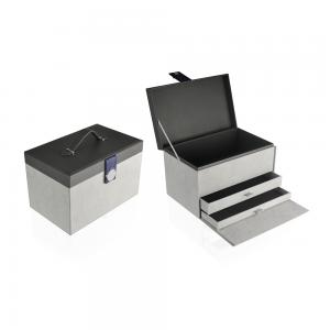Quality Three Tiers Magnetic Button Cosmetic Vanity Case With Adjustable PU Handle for sale
