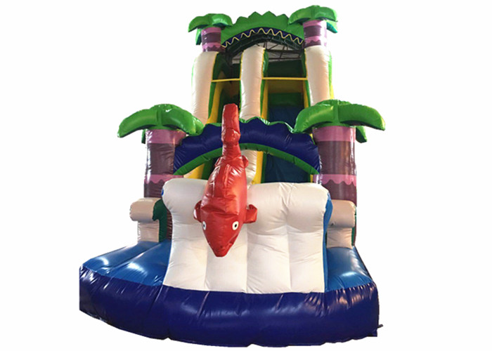 Quality Hot sale inflatable whale palm trees single dry slide with arch commercial inflatable small dry slide for sale
