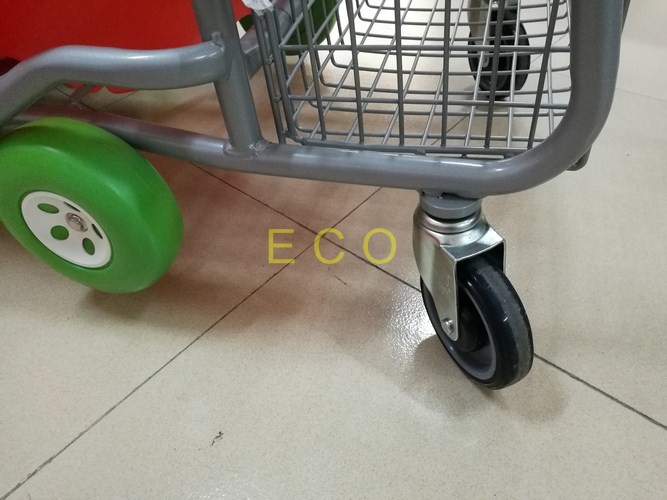 Quality Hand Push Plastic Kids Shopping Carts With Castors , Movable Store Wire Mesh Basket Trolley for sale