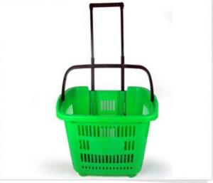 Quality Commercial Plastic Basket On Wheels With Handle , Supermarket Baskets And Trolleys for sale