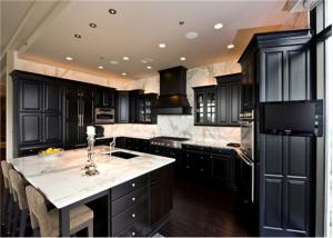 Red Black Solid Wood Kitchen Cabinets With American Standard