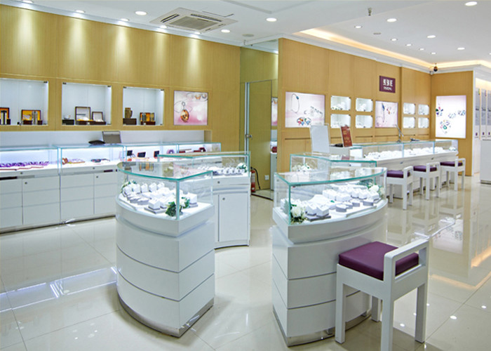 Buy Retail Shop Lighted Commercial Jewelry Wall Display Case High Glossy White Color at wholesale prices