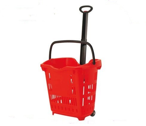 Quality Shop Plastic Grip Handle Shopping Basket Trolley / Grocery Handy Basket With Wheels for sale