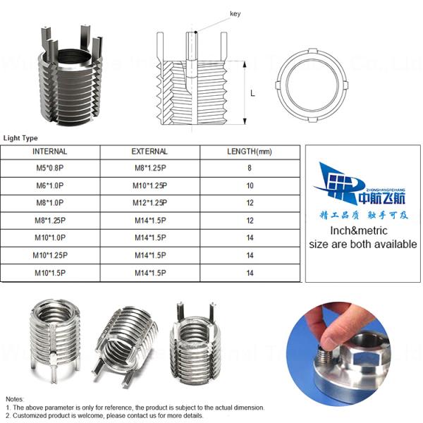 3/8 - 16 Keylocking Threaded Inserts Screw Fasteners Stainless Steel Material