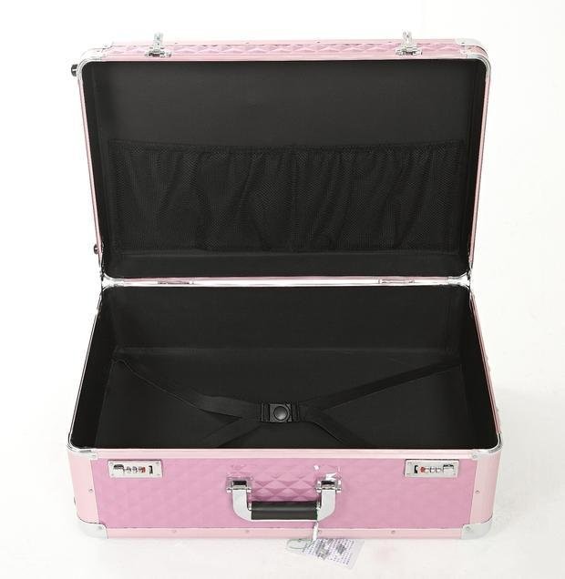 Quality Pink Aluminum Beauty Case With Two Handles Rolling Cosmetic Case For Travel for sale