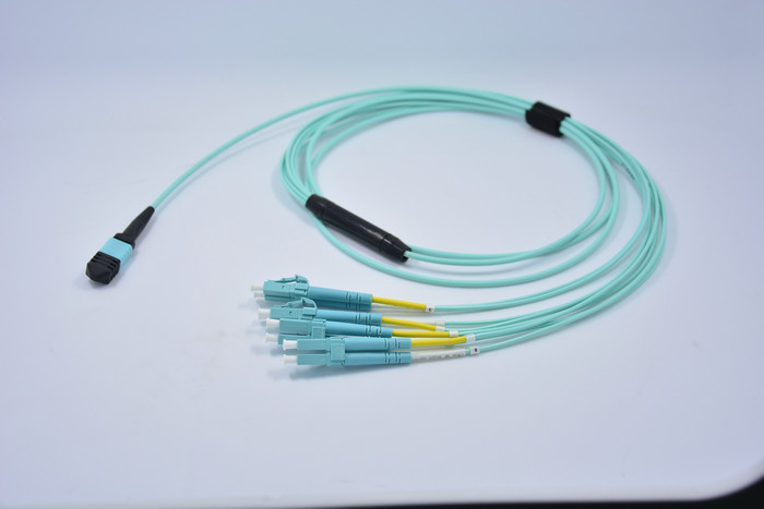 High Density OM3 MPO Patch Cable , Data Centers Aqua Fiber Patch Cable