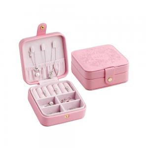Quality 12*12*5.5cm Portable Travel Jewelry Case Debossing Finish With Removable Dividers for sale