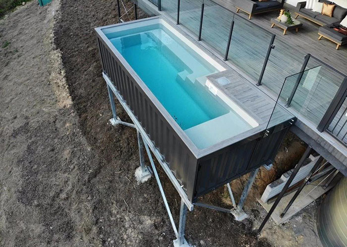 Quality Custom Steel Structure Outdoor Laminated Glass New 20gp Container Swimming Pool for sale for sale