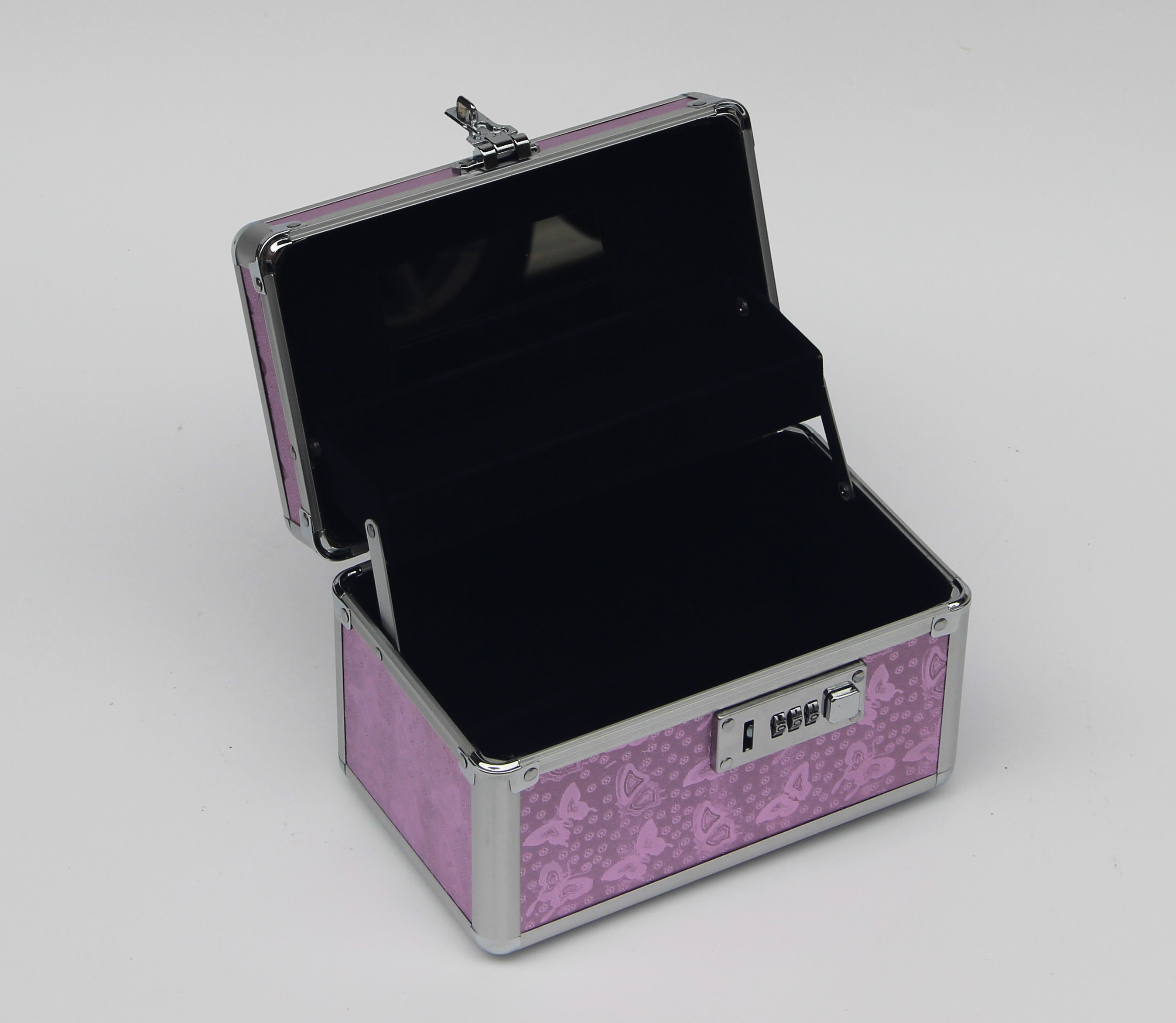 Quality Small Aluminum Beauty Nail Case Pink ABS Cosmetic Box With Mirror for sale