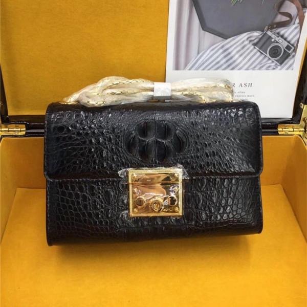 Buy Exotic Crocodile Skin Women's Small Purse Genuine Alligator Leather Lady Flap Bag Chain Belt Female Cross Shoulder Bag at wholesale prices