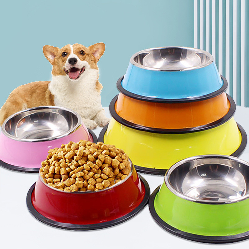 Pet bowl non-slip stainless steel for feeding and drinking