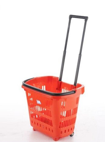 Quality Light Weight Plastic Grocery / Shopping Basket With Wheels And Handle SGS ISO9002 for sale
