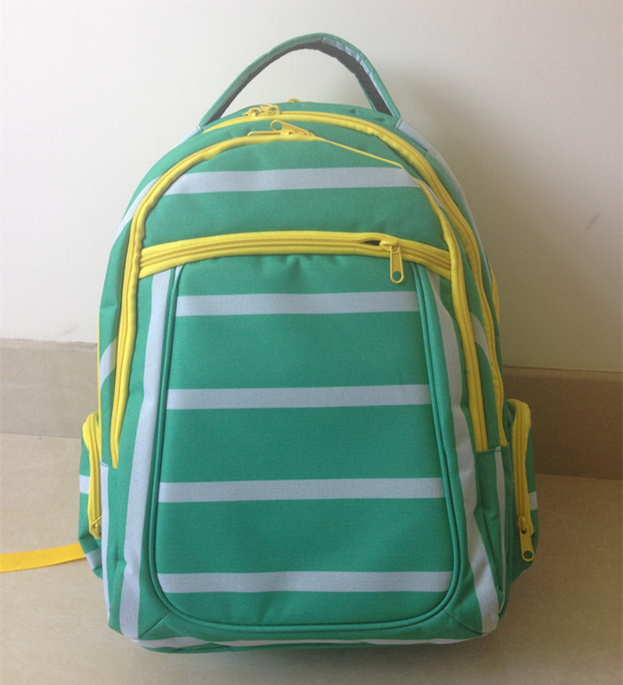 OEM ODM Green White Polyester Striped High School Backpacks with Laptop Pocket