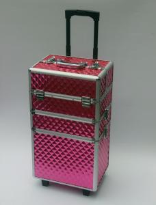 Quality Three Layers Makeup Travel Case , Custom Pink Aluminum Makeup Trolley Case for sale