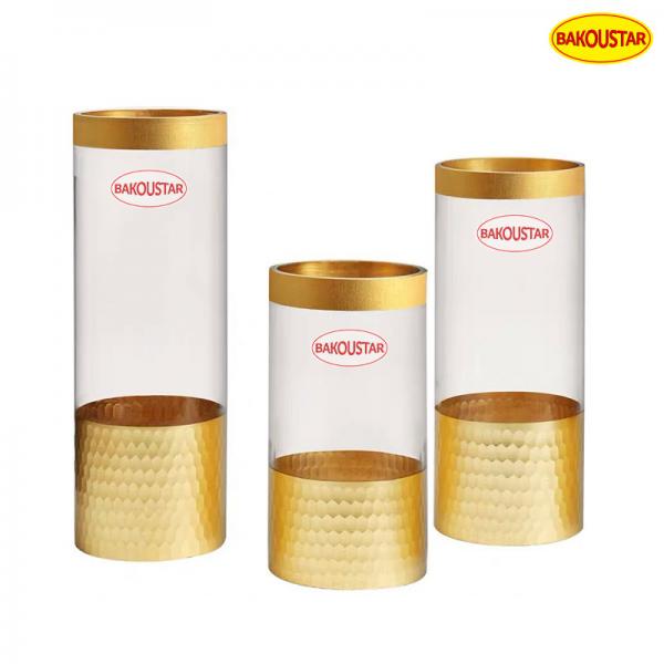 Buy Polished Gold Hammer Straight Tube Decorative Glass Vases at wholesale prices