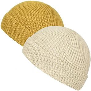 Quality Yellow Acrylic Plain Knit Beanie Hats With Short Brim Adult Size for sale