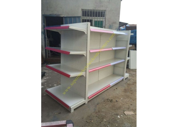 Quality Metallic Supermarket Display Shelving / Retail Pegboard Double - sided Shelf for sale