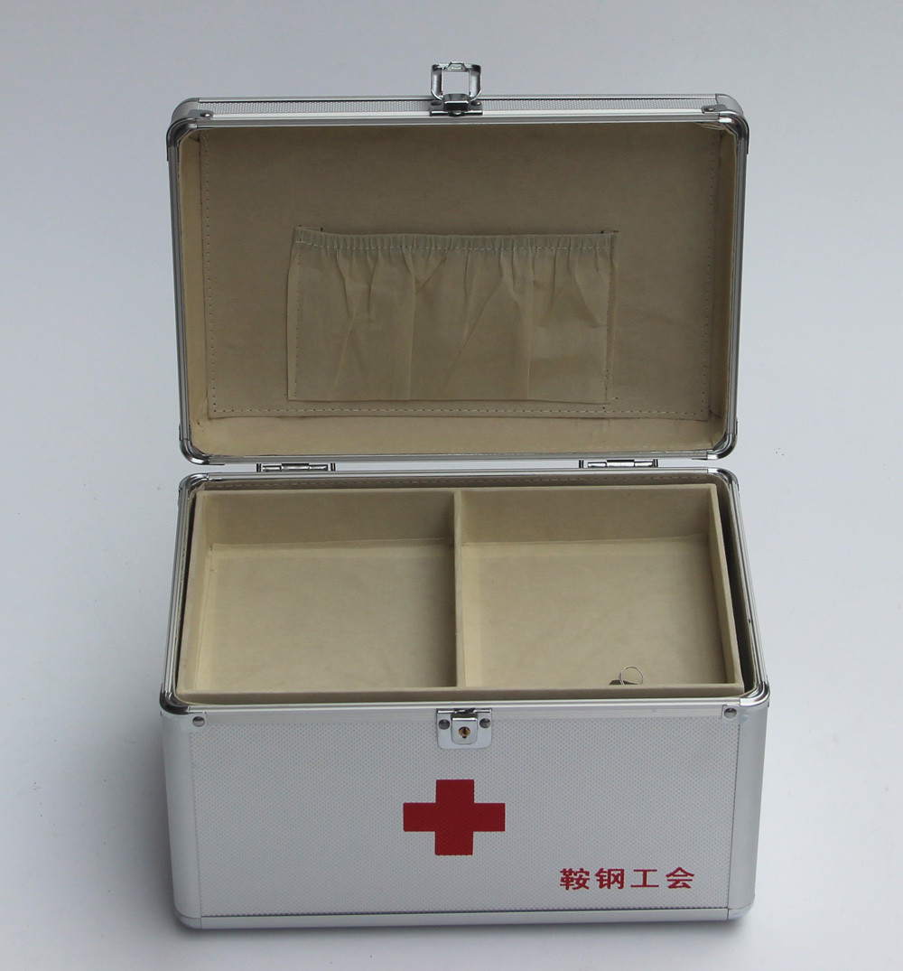 Quality ABS First Aid Case With Removable Tray For Medicines Small Aluminum Doctor Carry Medicine Box Silver for sale