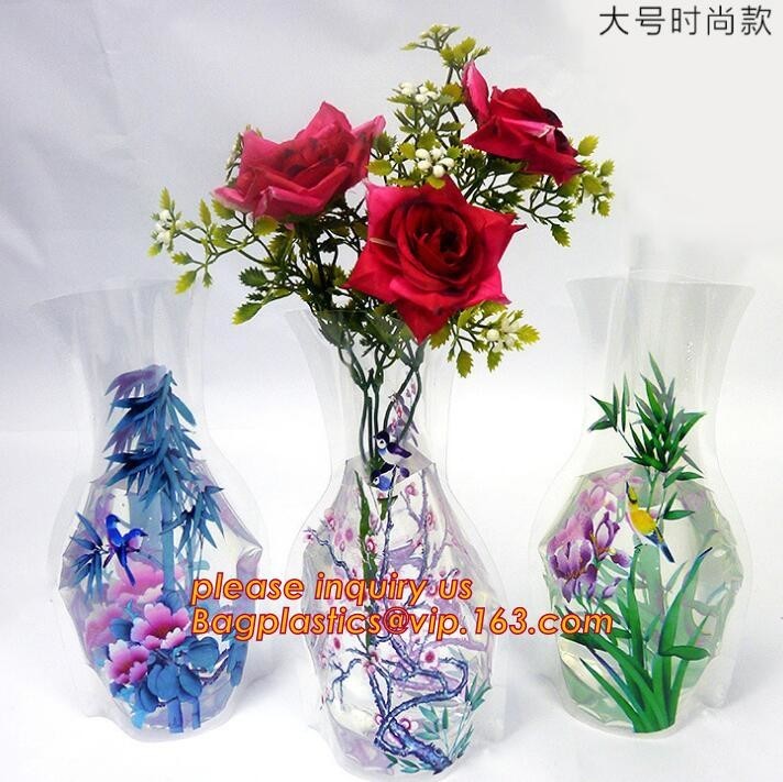 Quality artificial foldable pvc decorative wedding plastic vase,pp plastic flower sleeve bag,pp transparent flower single rose s for sale