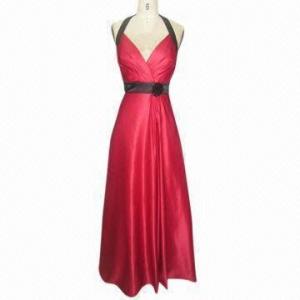 Quality Red Halter Bridesmaid Dress with Black Belt, Made of Bridal Satin Self for sale