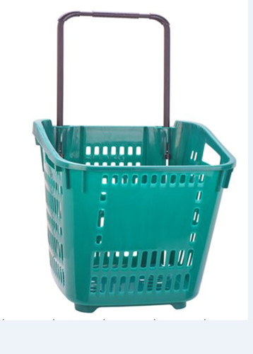 Quality Large Capacity Shopping Basket With Wheels Plastic Rolling Cart With Handle for sale