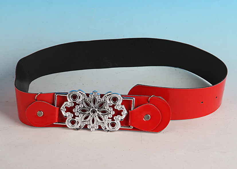 Cheap Female Fashion Beaded buckle Red Leather Belts