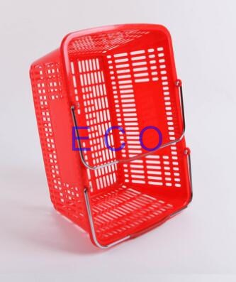 Double Handles Plastic Supermarket Hand Shopping Basket / Portable Handheld Basket