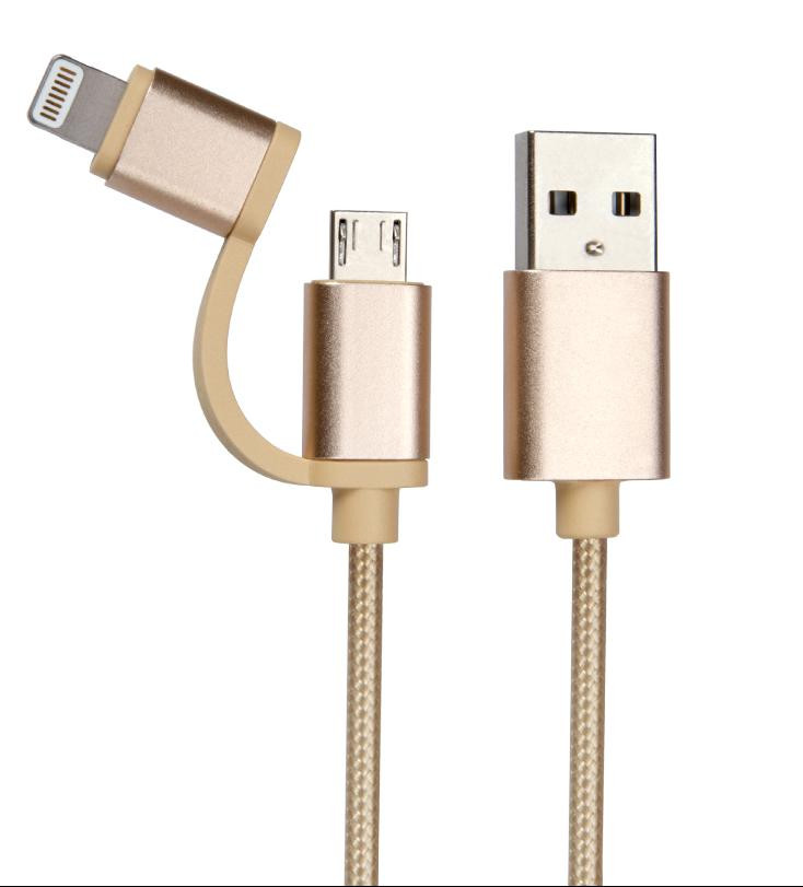 Quality Nylon Braided Lightning Micro 5V 2.1 A USB Cable 2 In 1 Travel Portable for sale
