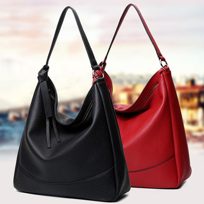 Quality Custom Black Leather Shoulder Handbags Cotton Lining Zinc Alloy Hardware for sale