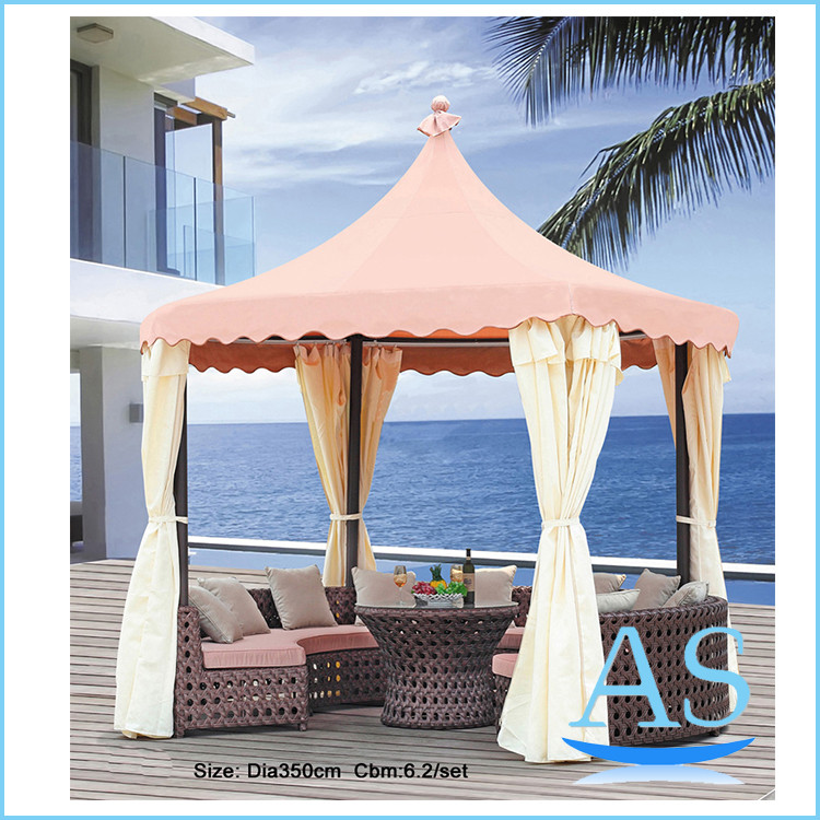 Quality Beautiful garden round rattan Pavilion outdoor Gazebos Canopies beach tent ST03 for sale