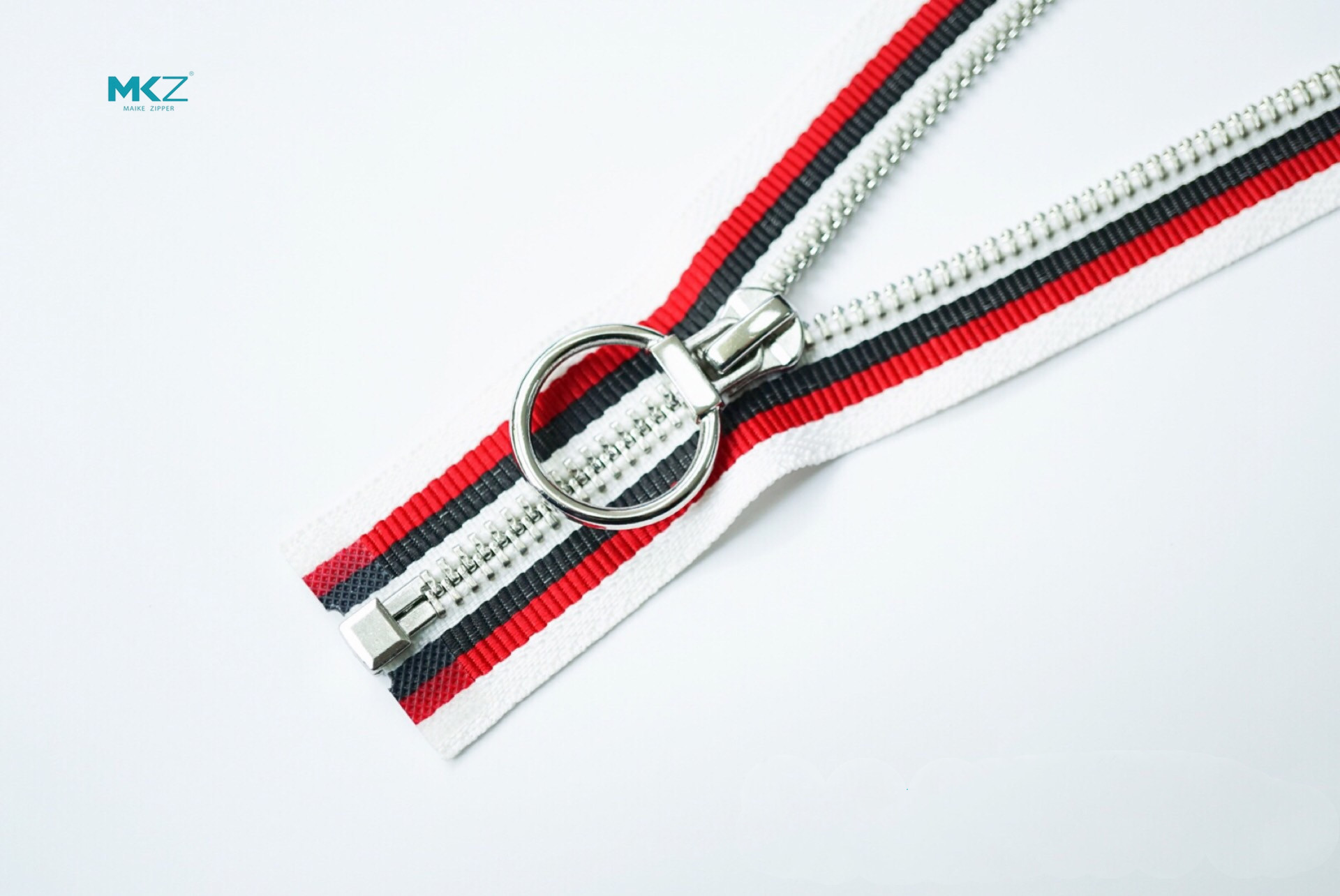 Buy Ring Pull Head Striped Heavy Duty Metal Zippers Platinum Plated at wholesale prices