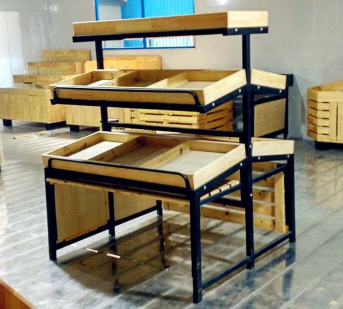 Quality 3 Tiers Collapsible Metal Wooden Display Rack For Retail Shop ISO9001 for sale