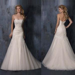 Quality Luxury Sexy Slim Strapless Lace Mermaid Bride Wedding Dress Floor-length Wedding Gown 2015 Free Shipping for sale