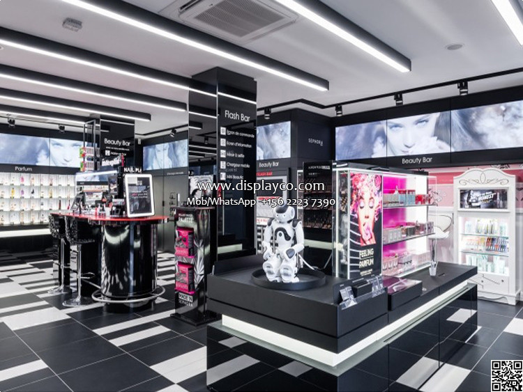 High level customzied cosmetics display design showcase custom design retail