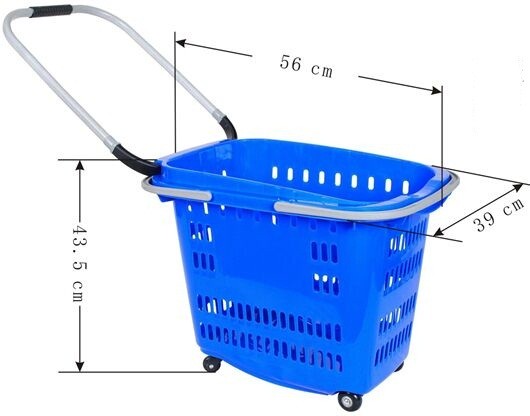 Quality 40 Liters Shopping Basket With Wheels Supermarket Carts / Rolling Shopping Basket for sale