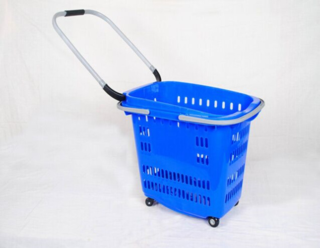 Quality 40 Liters Shopping Basket With Wheels Supermarket Carts / Rolling Shopping Basket for sale