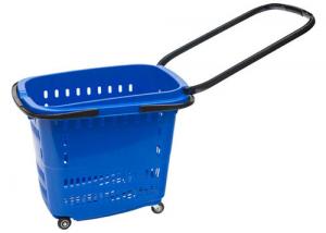China Blue 55L Shopping Basket With Wheels For Grocery , 4 Wheel Shopping Baskets With Handles on sale