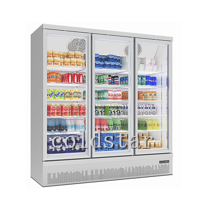 Quality Supermarket 3 glass doors refrigerator drink display cooler yogurt milk refrigerator showcase for sale